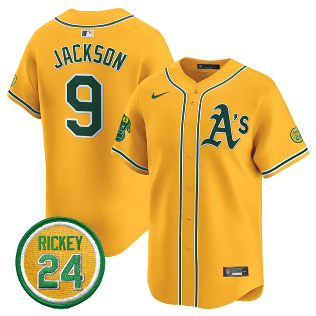 Oakland Athletics #9 Reggie Jackson Yellow 2024 Limited With Rickey Henderson