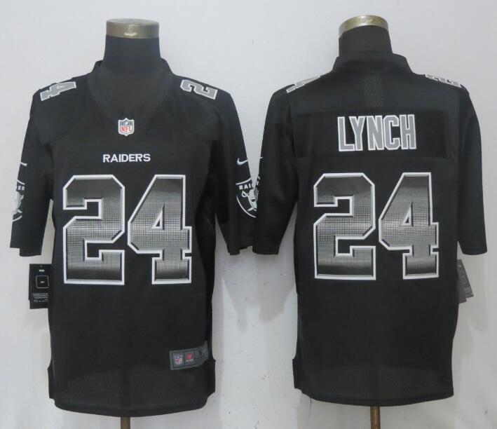 Oakland Raiders #24 Marshawn Lynch Black Strobe Limited Jersey