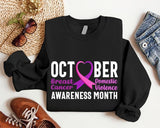 October Awareness Month Sweatshirt, Breast Cancer Awareness Hoodie, Domestic Violence Sweatshirt, Purple And Pink Ribbon Hoodie, Warrior Support Long Sleeve, Survivor Gift Sweatshirt For Mom.