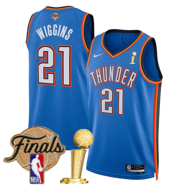 Oklahoma City Thunder #21 Aaron Wiggins Blue 2025 Finals Patch And Finals
