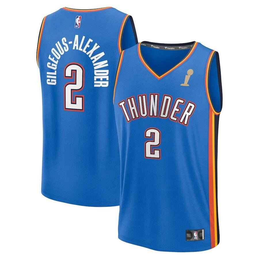Oklahoma City Thunder #2 Shai Gilgeous-Alexander 2025 NBA Finals Champions Fast Break Replica Player Jersey - Blue - Ico