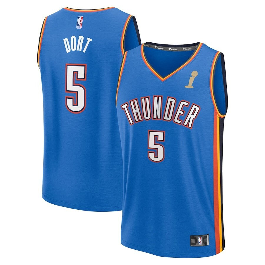 Oklahoma City Thunder #5 Luguentz Dort 2025 NBA Finals Champions Fast Break Replica Player Jersey - Blue - Icon Edition