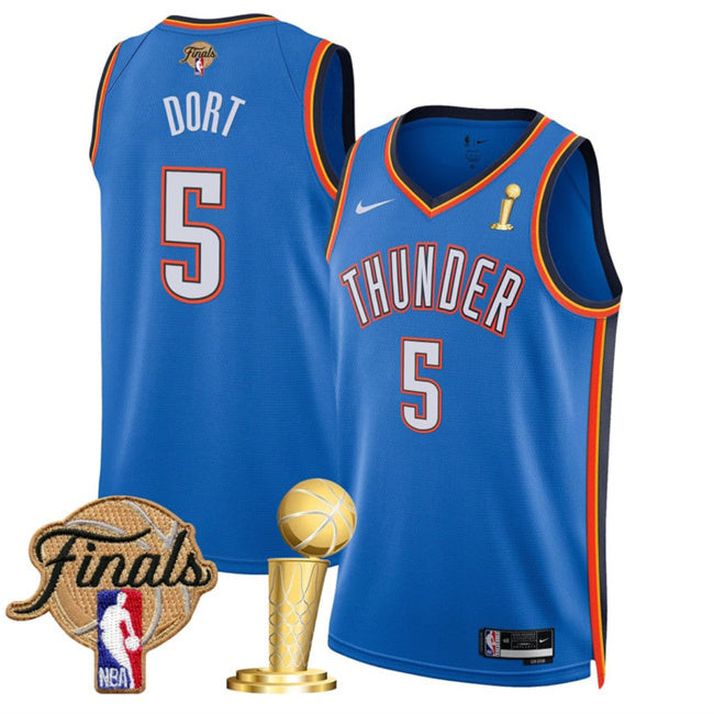 Oklahoma City Thunder #5 Luguentz Dort Blue 2025 Finals Patch And Finals Champions