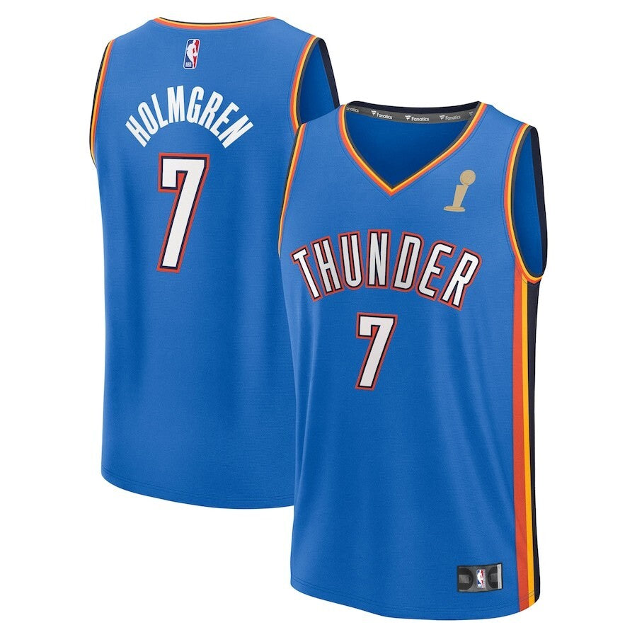 Oklahoma City Thunder #7 Chet Holmgren 2025 NBA Finals Champions Fast Break Replica Player Jersey - Blue - Icon Edition