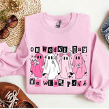 On Wednesday We Wear Pink Halloween Sweatshirt, Cute Pink Ghost Shirt, Pink Boo Book Halloween Sweater for men and women