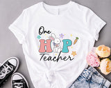 One Hip Teacher Shirt, Teacher Easter T-shirt, Matching Teacher Crew Tee, Spring Teacher Group Short Sleeve, Easter Gift For Pre-K Teacher. Round Neck Casual