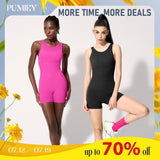 PUMIEY Tummy Control Rompers Women's Jumpsuits Seamless Workout Unitard Padded skins Sleeveless