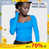 PUMIEY Women's Long Sleeve T Shirts Sweetheart Neck - Slim Fit Going Out Tops Fabric Womenswear Lady Comfort Longsleeves
