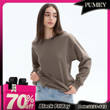PUMIEY Women's Oversized Sweatshirt Fleece Crew Neck Long Sleeve Pullover with Pockets, 66.4% Polyester, Casual Style for Fall and Winter Minimalist