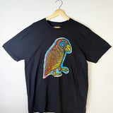 Parrot Hand printed Woodcut Appliqued T Shirt Cotton Menswear apparel graphic  tees Casual Tshirt