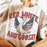 Patriotic Red White and Goose Crewneck Sweatshirt, Retro 4th of July Goose Coquette Bow Tee, Funny July 4th Independence Day Shirt, Patriotic Gift
