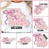 Personalized Bundle State Floral Coquette Tennessee T-shirt, Texas Floral, Women's Fashion T-shirt, Coquette State Bow Design, State Floral Coquette T-shirt