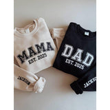 Personalized Mama & Dad Embroidered Sweatshirt, Custom Embroidery Sweatshirt, Matching New Mom and Dad Outfit Gift, Mother day, Father's Day