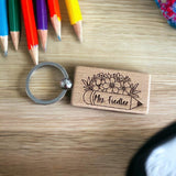 Personalized Name keychain- teacher keychain - Name Keychain - Floral Pencil Teacher Gift
