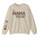 Personalized This Mama Wears Her Heart on Her Sleeve Sweatshirt, Leopard Cheetah Mama Heart Custom Kids Names Sweatshirt, Mothers Day Gift, Mom Gift