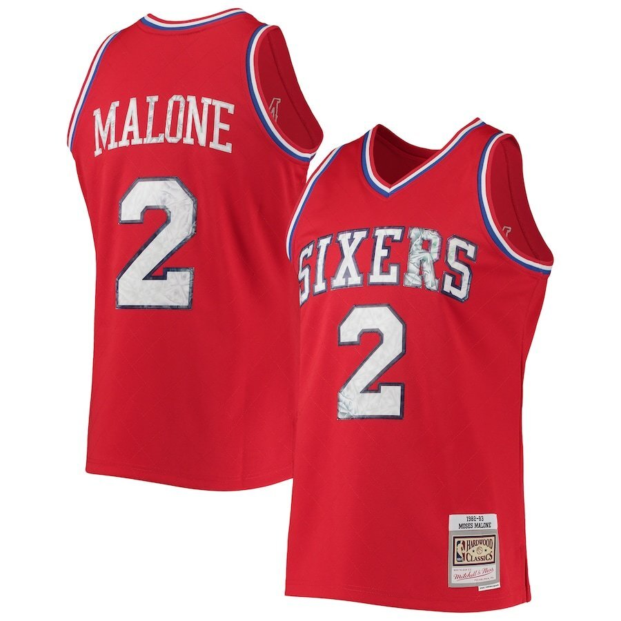 Philadelphia 76ers #2 Moses Malone Mitchell & Ness 1982-83 Hardwood Classics 75th Anniversary Diamond Swingman Jersey