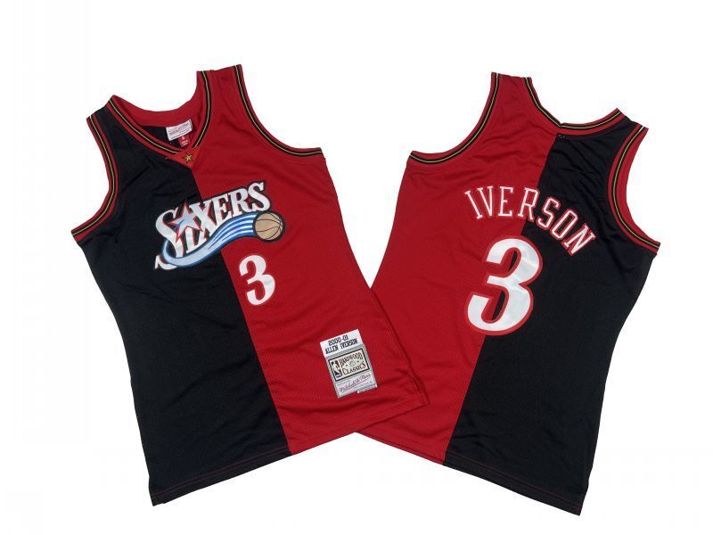 Philadelphia 76ers #3 Allen Iverson 76 3 # Red Black 00-01 Season Mitchell Retro Mesh Jersey - Allen . Iverson Style 2