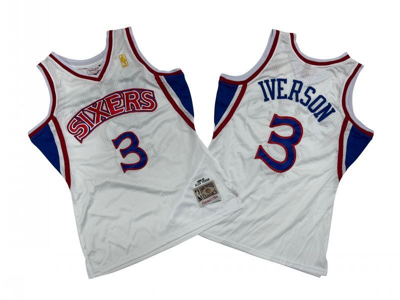 Philadelphia 76ers #3 Allen Iverson 76 3 # White 96-97 Season Mitchell Retro Mesh Jersey -- Allen Iverson Style 2