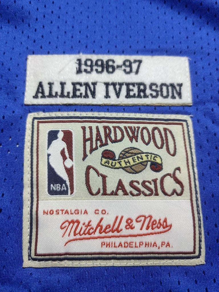Philadelphia 76ers #3 Allen Iverson 76 Iverson 1996-97 Blue Gold Logo Classic Premium Mesh Jersey Style 5