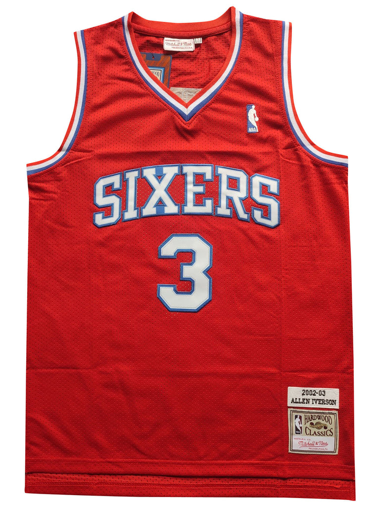 Philadelphia 76ers #3 Allen Iverson 76 Iverson 2002-03 Red Classic Premium Mesh Jersey Style 1