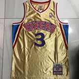 Philadelphia 76ers #3 Iverson 1996-97 authentic jersey gold Style 1