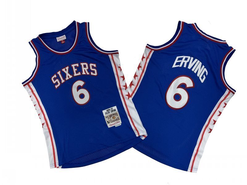 Philadelphia 76ers #6 Julius Erving 76 6 Colorful Blue 76-77 Season Mitchell Retro Jersey --. Irving Style 2