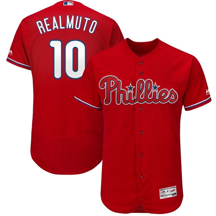 Philadelphia Phillies #10 JT Realmuto Majestic Alternate Flex Base Authentic Collection Player Jersey - Scarlet