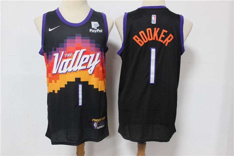 Phoenix Suns #1 Devin Booker Suns 1 # 2021 New Black City Edition Jersey -- With Logo