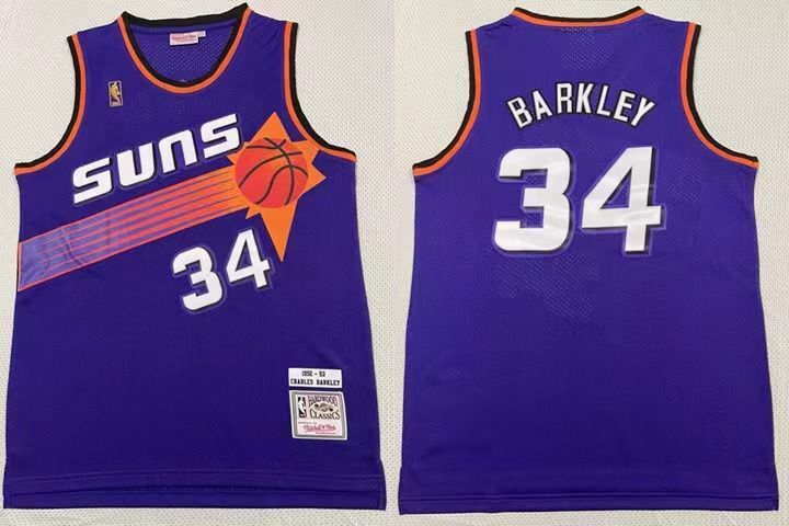 Phoenix Suns #34 Charles Barkley Barkley 34 # 1992-93 Classic Gold Logo Retro Purple Premium Mesh Jersey