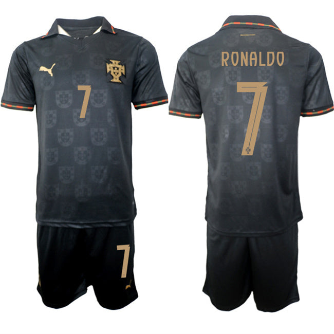Portugal Team #7 Ronaldo Black 2026 World Cup Away Soccer Jersey Suit