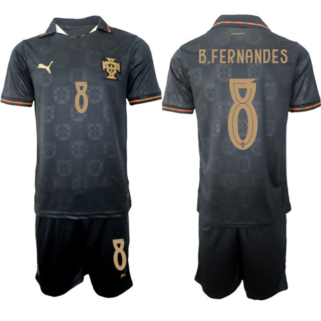 Portugal Team #8 B.Fernandes Black 2026 World Cup Away Soccer Jersey Suit