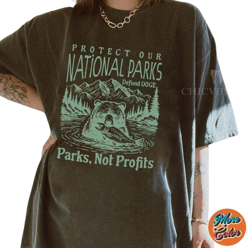 Protect Our National Parks, Parks Not Profits Shirts, Cotton Unisex T-shirt, Crew Neck, Size S- 3XL, Menswear Top, Womenswear Top Underwear Streetwear