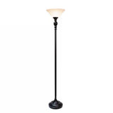 71-inch, Floor Lamp, Torchiere, Bronze Finish, White Marbled, Glass Shade