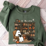 Retro Ghost Reading Books Sweatshirt, Librarian Ghost Halloween, Halloween Teacher Sweatshirt, Halloween Shirt, Teacher Gift, Boo School