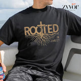 Rooted In Christ T-Shirt Casual Style Crew Neck Short Sleeve T-Shirt Tops Trendy for Unisex, Perfect Gift