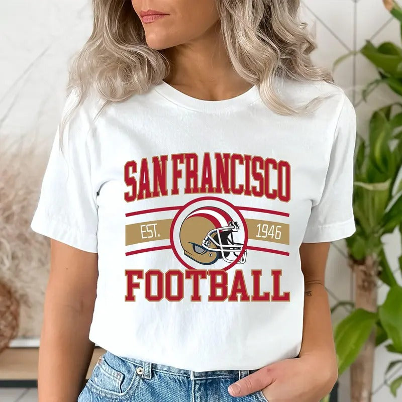 SF Football Shirt, Vintage Football Graphic Tee, School Spirit Shirt, Team Mascot Shirt, Football Classic Cotton Crew Neck Tee Crewneck Fit Top Unisex