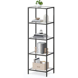 Black, Metal Frame, Glass Shelf, Bookcase, 4-Shelves, Shelving Unit