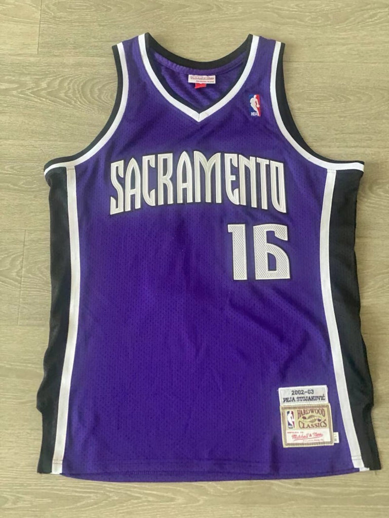 Sacramento Kings #16 Peja Stojakovic mitchell&ness Kings 16 # Ja 2002-03 Season Purple Embroidered Style 1