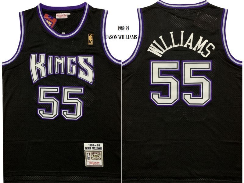 Sacramento Kings #55 Jason Williams Kings 55 # 1998-99 Gold Logo Classic Retro Black Premium Mesh Jersey Style 1