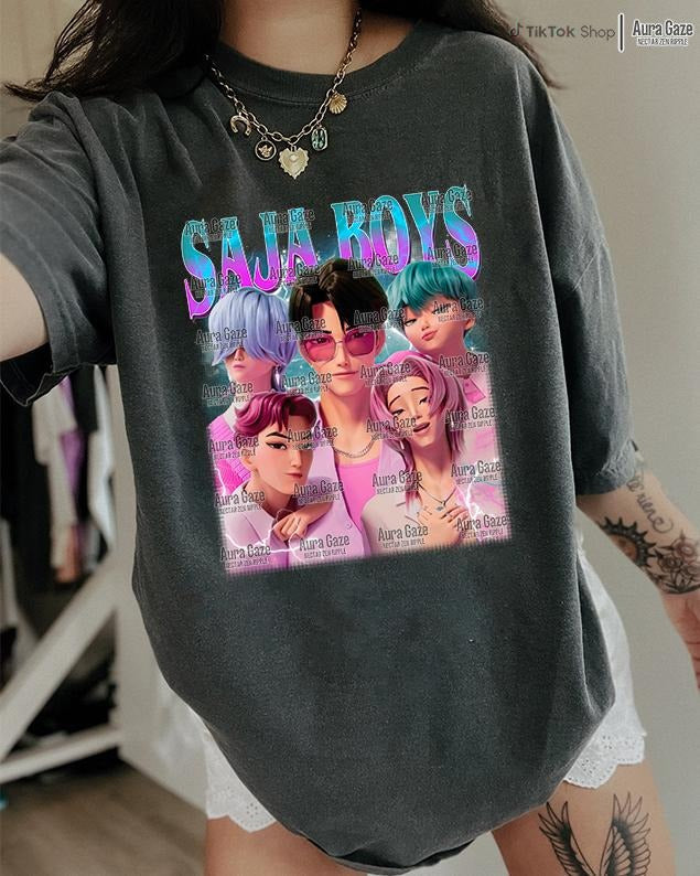 Saja Boys - KPop Demon Hunters Comfort Colors Unisex Tshirt For Fan, KPop Demon Hunters Retro Bootleg Shirt, Celebrity Crush Movie Merch