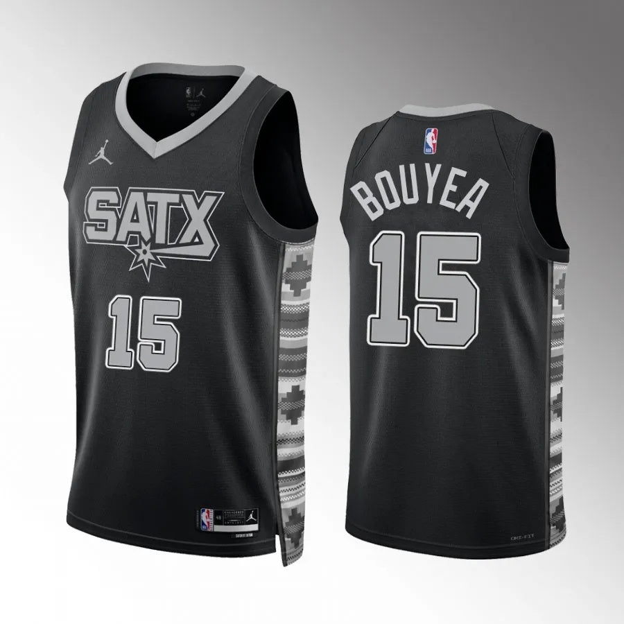 San Antonio Spurs #15 Jamaree Bouyea Black Statement Edition Men Jersey Style 2