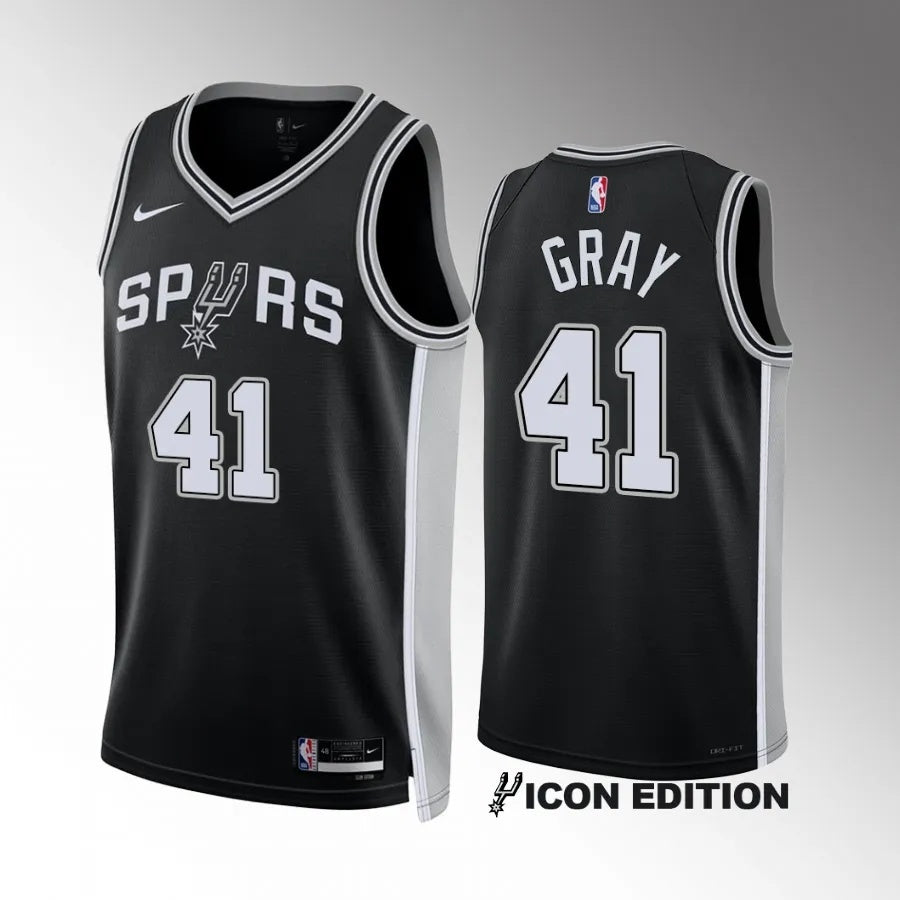 San Antonio Spurs #41 RaiQuan Gray Black Icon Edition Men Jersey Style 2