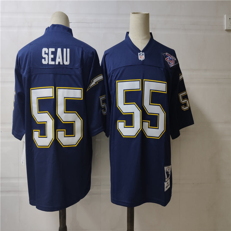 San Diego Chargers #55 Junior Seau Lightning #55 Navy