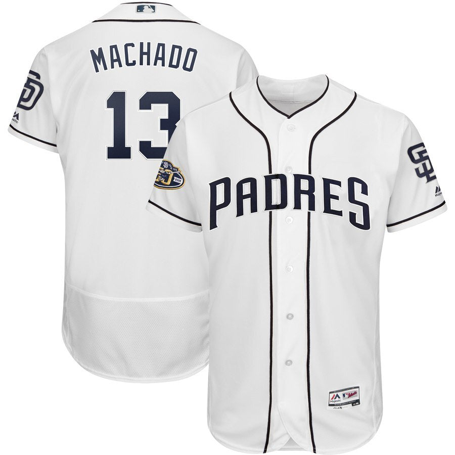 San Diego Padres #13 Manny Machado Majestic Patch Flex Base Player Jersey – White