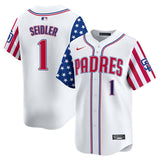 San Diego Padres #1 Peter Seidler White 2025 Independence Day Vapor Baseball Jersey