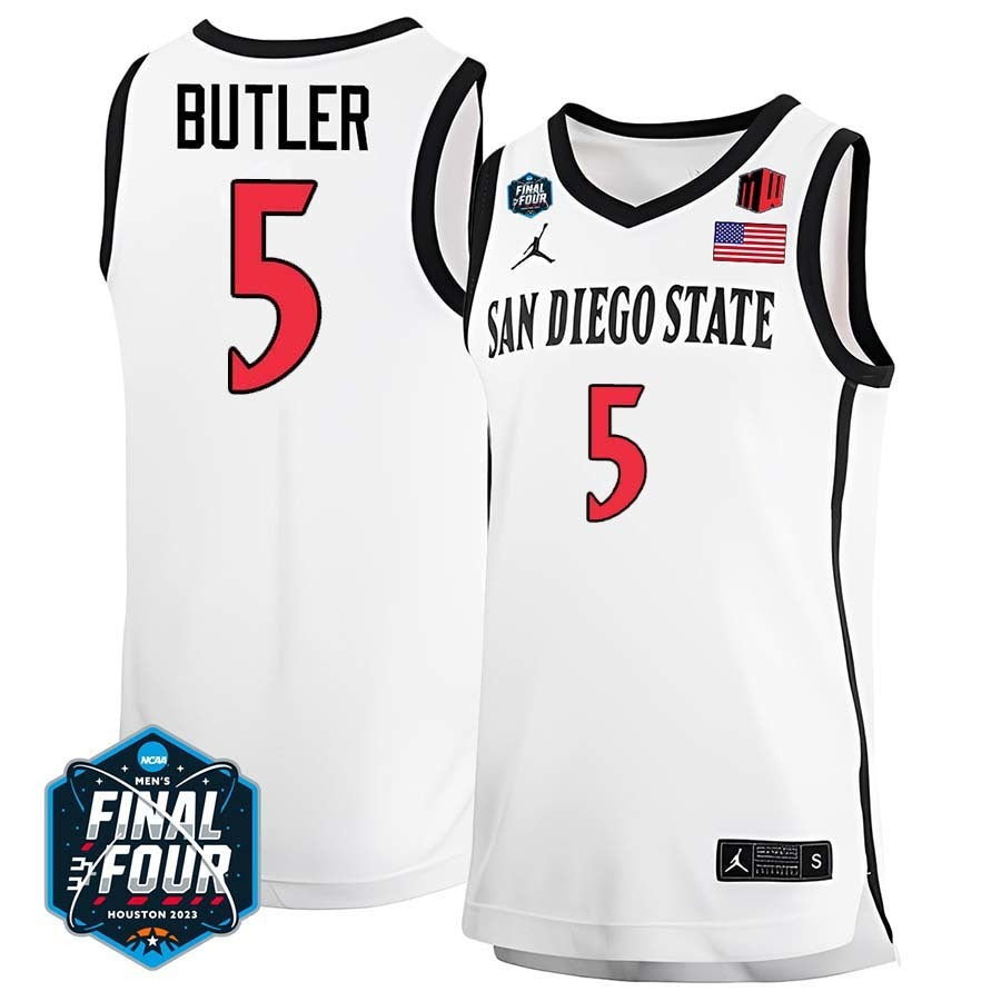 San Diego State #5 Lamont Butler 2023 Final Four College Basketball Limited Jersey – White