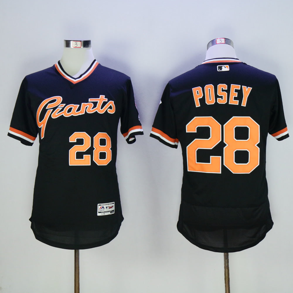 San Francisco Giants #28 Buster Posey Giants 28 Black Retro Pullover 2016 Player Version 55