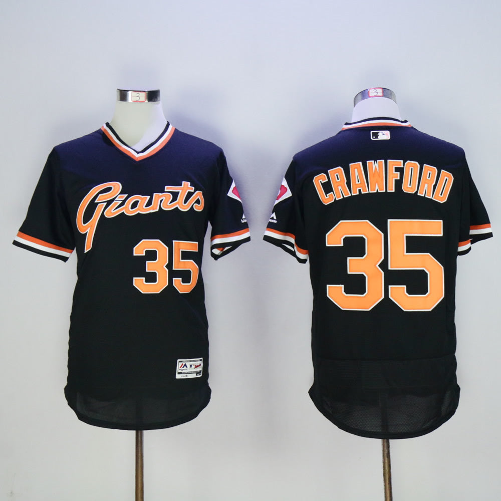 San Francisco Giants #35 Brandon Crawford Giants 35 Black Retro Pullover 2016 Player Version