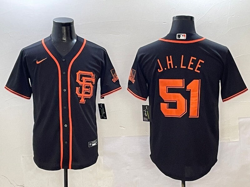 San Francisco Giants #51 Jung Hoo Lee Giants Black V2 Collaboration Style 1