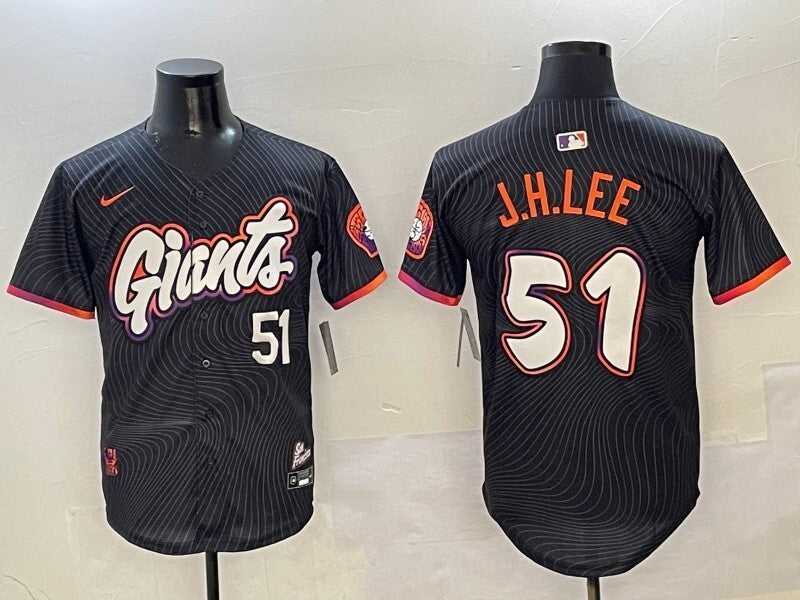 San Francisco Giants #51 Jung Hoo Lee Giants Black V2 Collaboration Style 2
